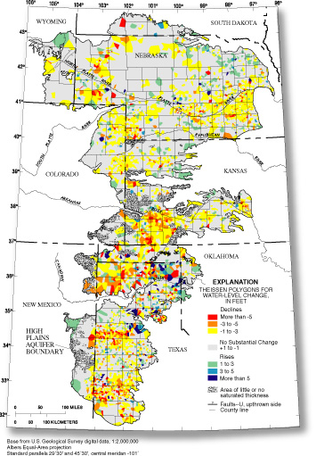 Figure 3. Generalized water-level changes in the High Plains aquifer, 2001 to 2002.