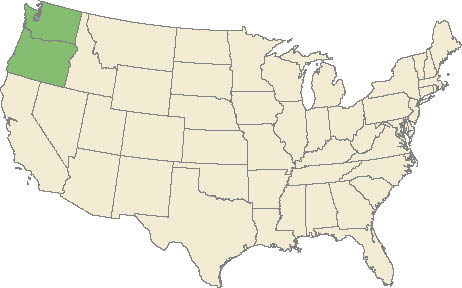 US map with Oregon & Washington highlighted