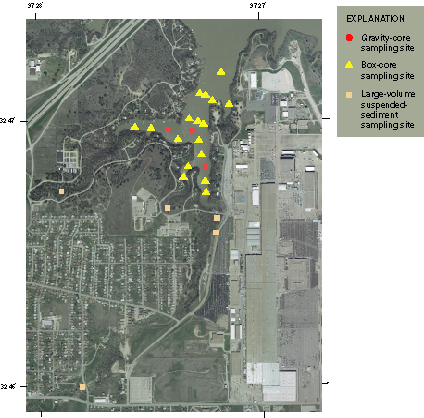 Figure 5. Map showing approximate sampling locations for second round of sampling in and near Woods Inlet of Lake Worth, Fort Worth, Texas, 2000–2001.