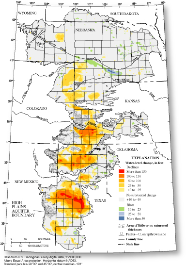 Figure 2.Water-level changes in the High Plains aquifer, predevelopment to 2003.