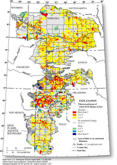 Figure 3. Generalized water-level changes in the High Plains aquifer, 2002 to 2003.