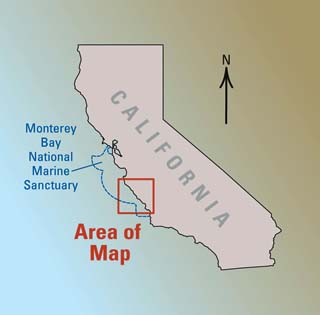 Index map showing study area about halfway between San Francisco and Los Angeles on the coast