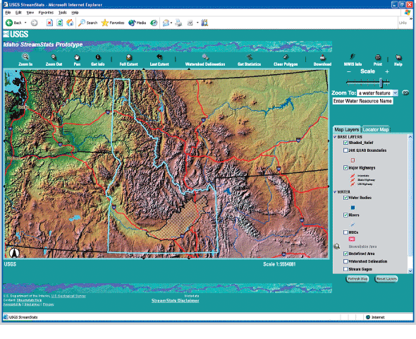 Figure 1. View of the StreamStats user interface zoomed in to Idaho. (Click to view larger image)