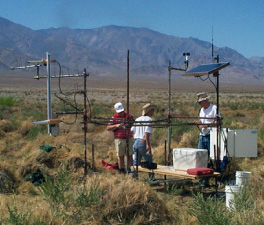 Photo showing USGS setting up an evapotranspiration station