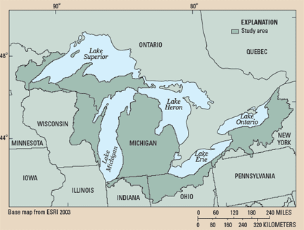 Map of Great Lakes area
