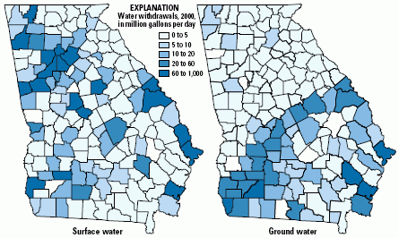 Maps of water use by county for Georgia. 