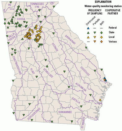 USGS stream-water-quality monitoring network for Georgia and major watersheds
