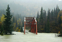Photograph of flooded bridge