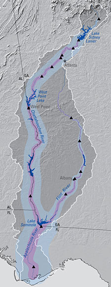 Map of the Apalachicola, Chattahoochee, and Flint (ACF) River basin.