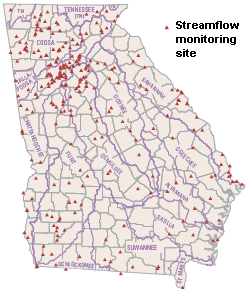 Map showing Georgia's surface-water monitoring sites for streamflow.