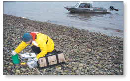 photo of USGS researchers at shoreline