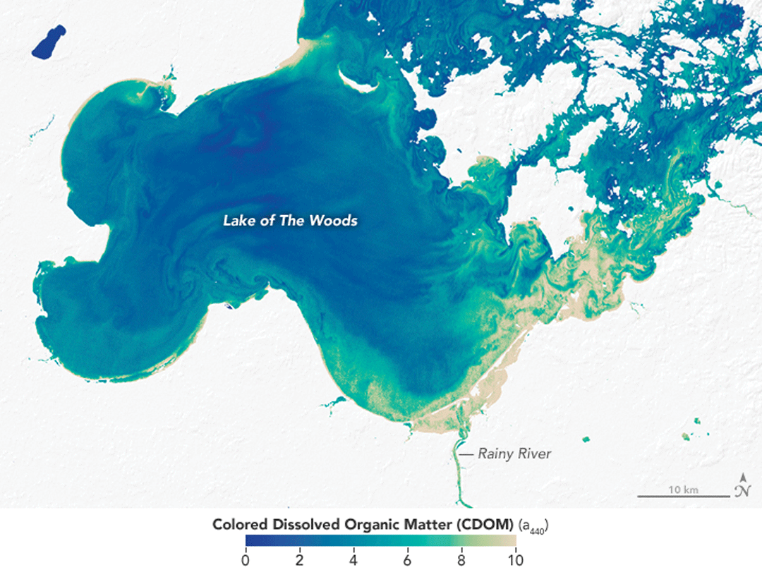 Image showing large amounts of dissolved organic matter in Minnesota's Lake of the
                     Woods.