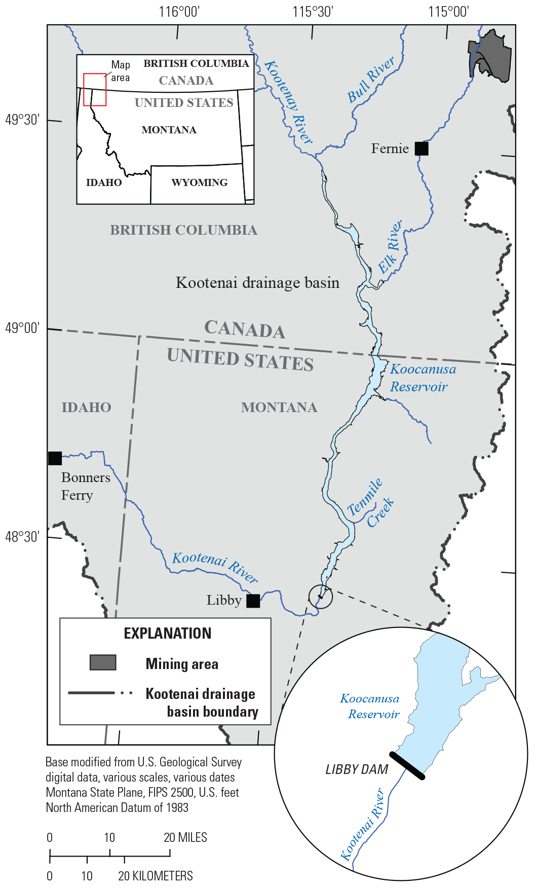 The study area spans Montana and Idaho in the United States and British Columbia in
                     Canada.