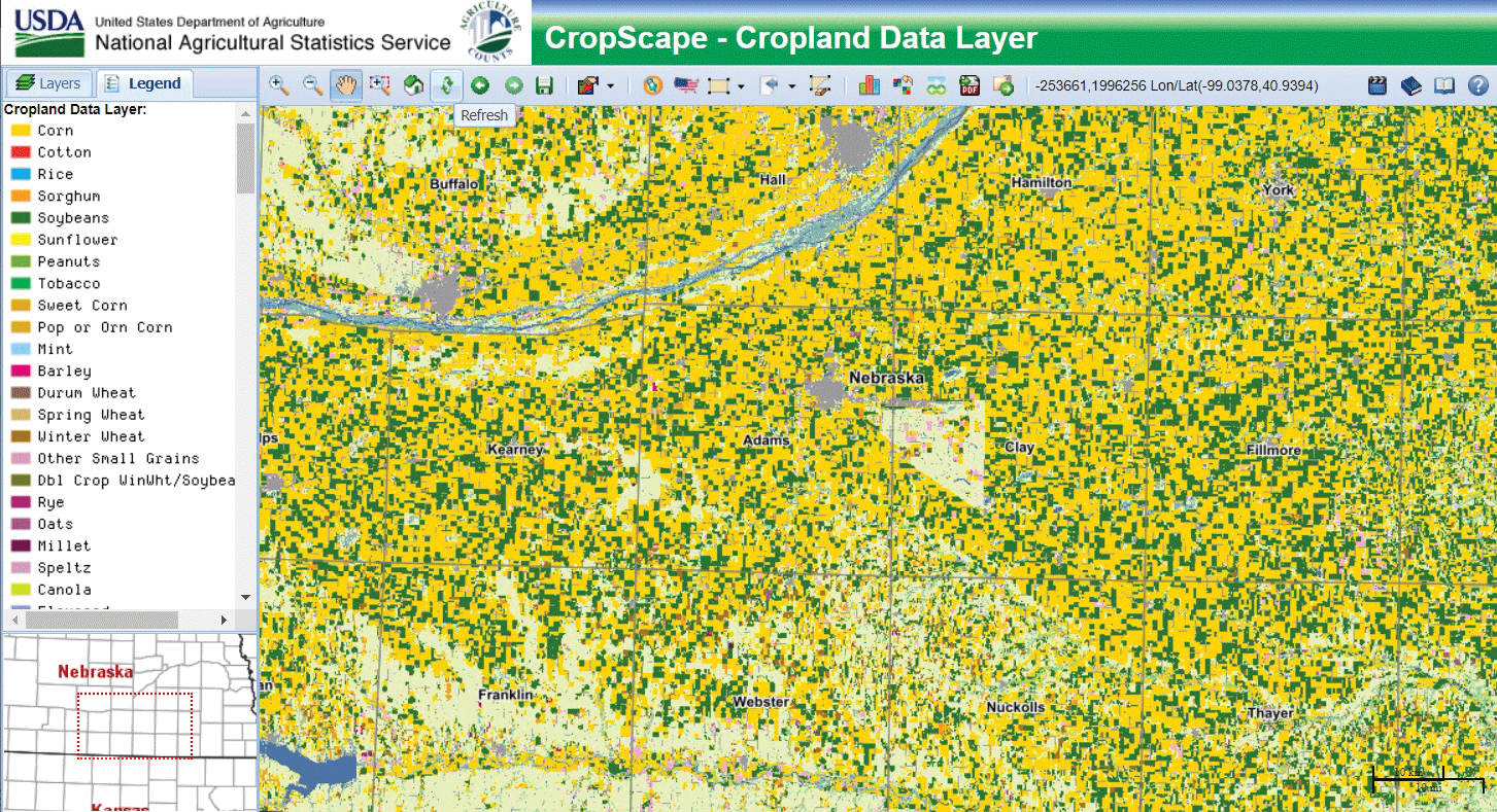Screen capture showing crop coverage in Nebraska.