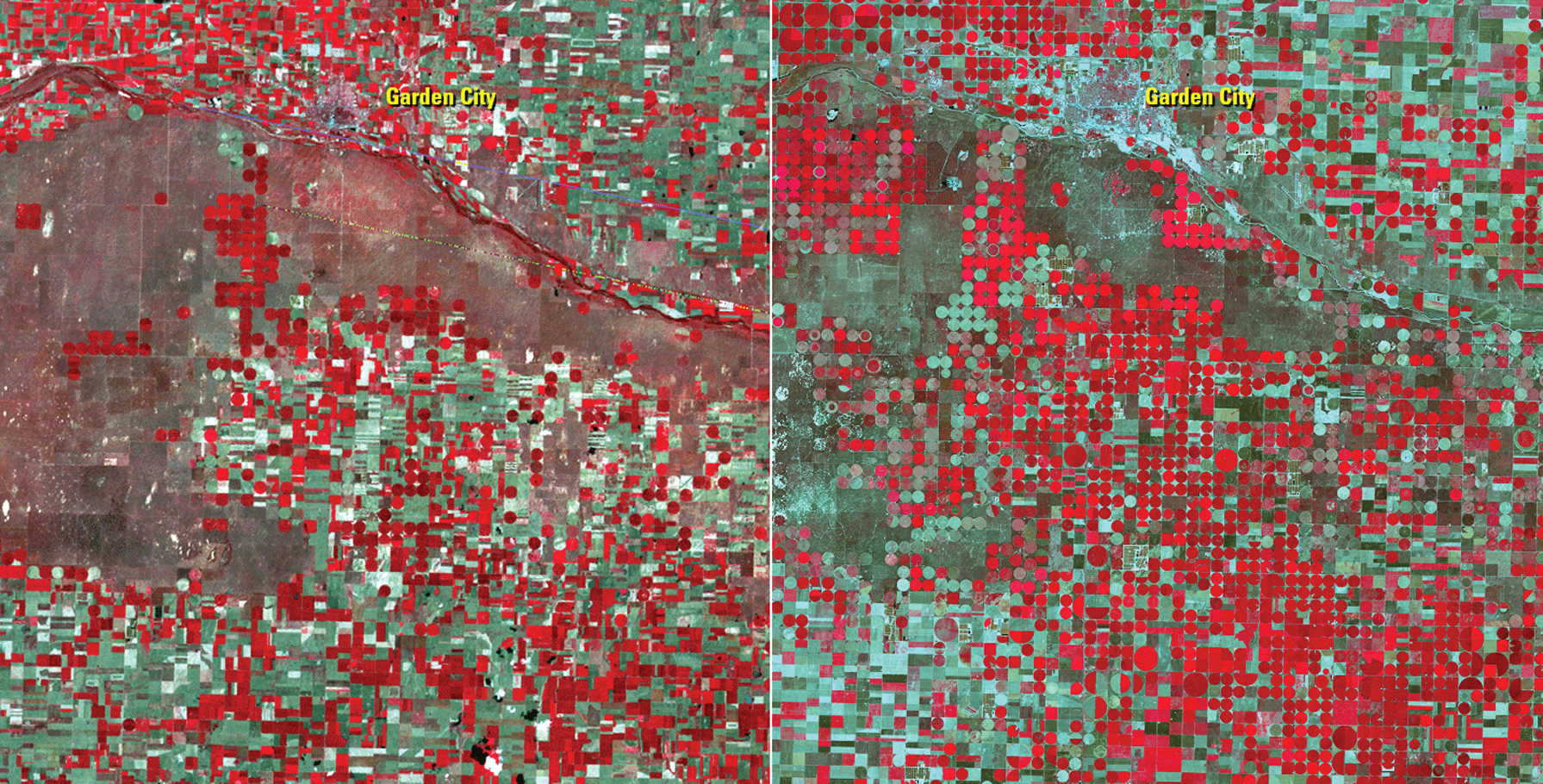 Center-pivot irrigation increased greatly in southwestern Kansas from 1972 to 2021.