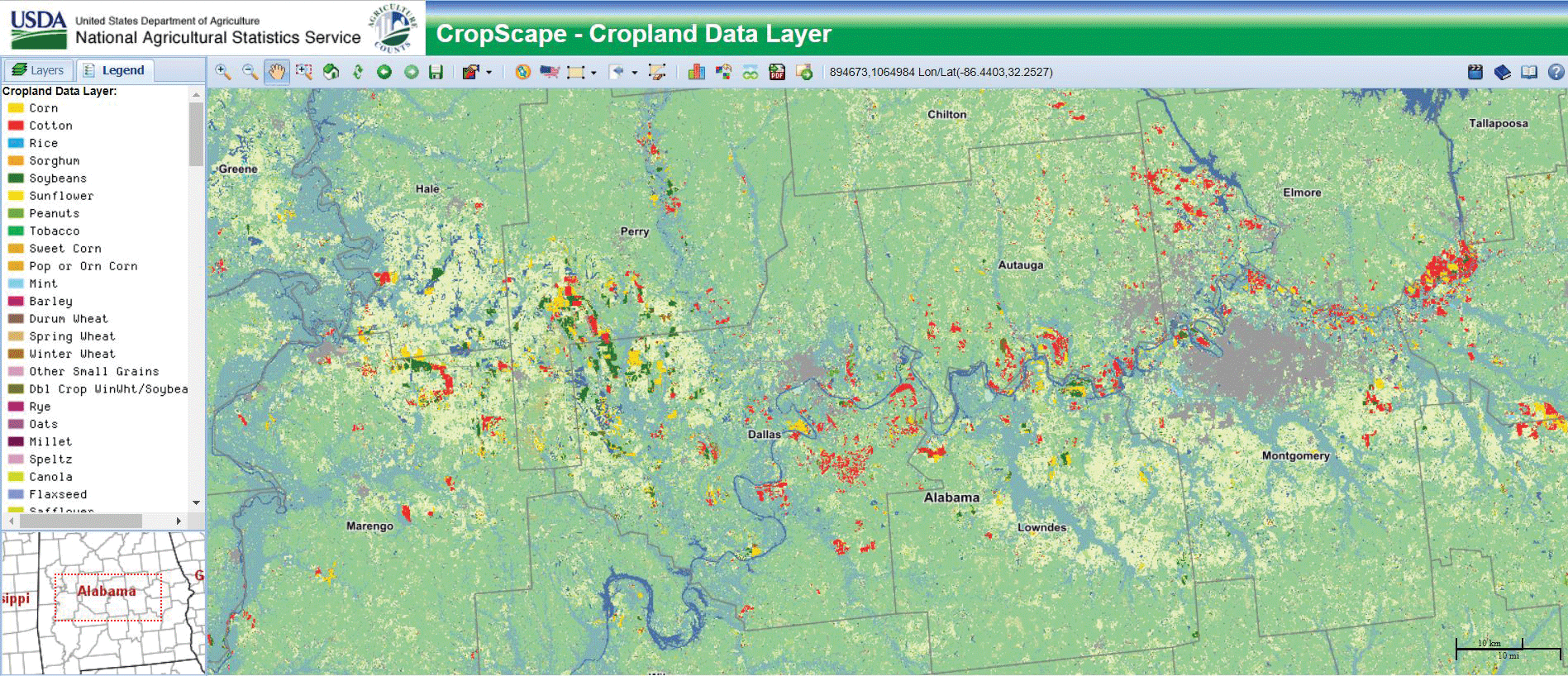 Screen capture showing land cover types in Montgomery, Alabama.