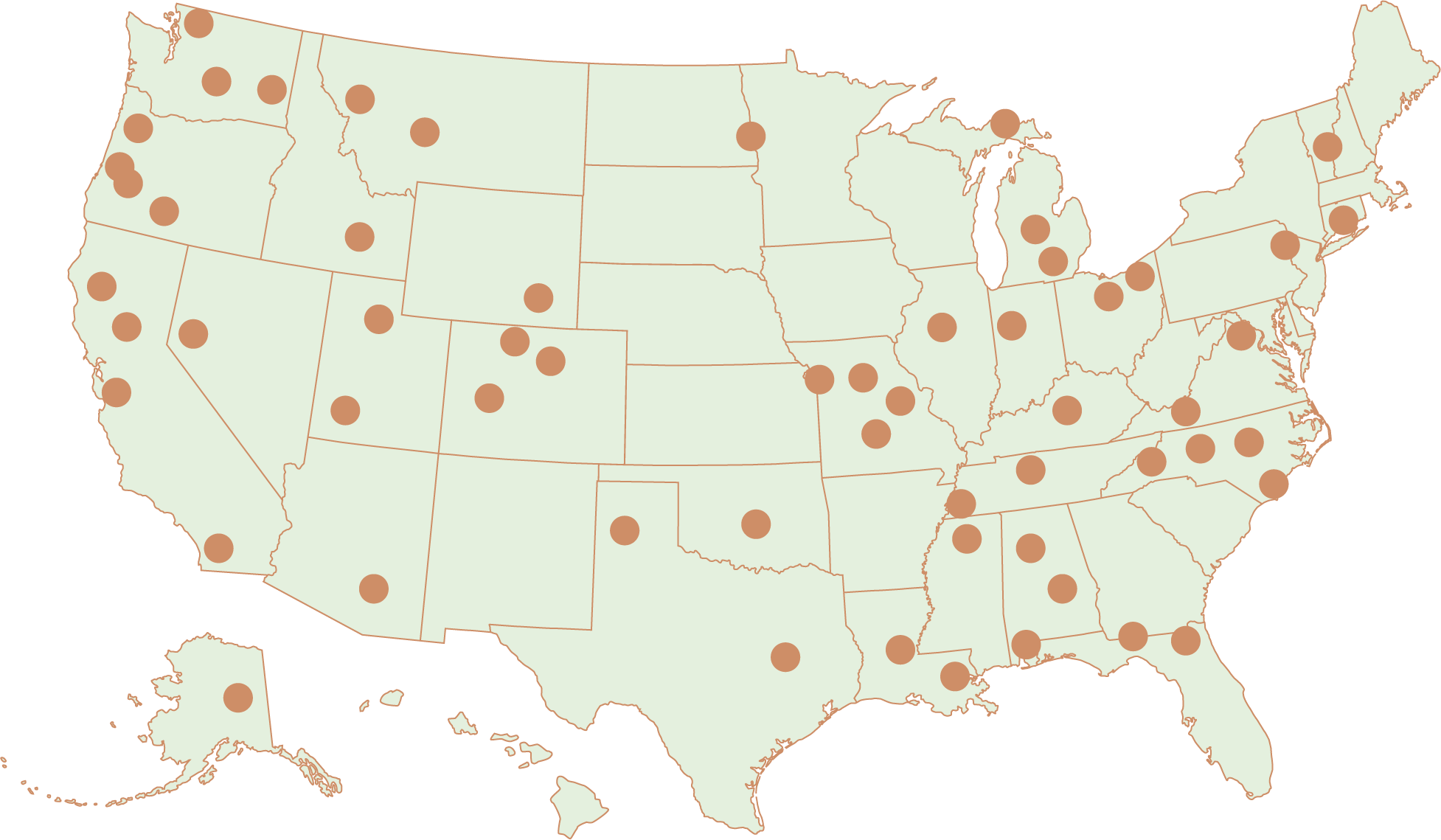 Large dots represent participating universities.