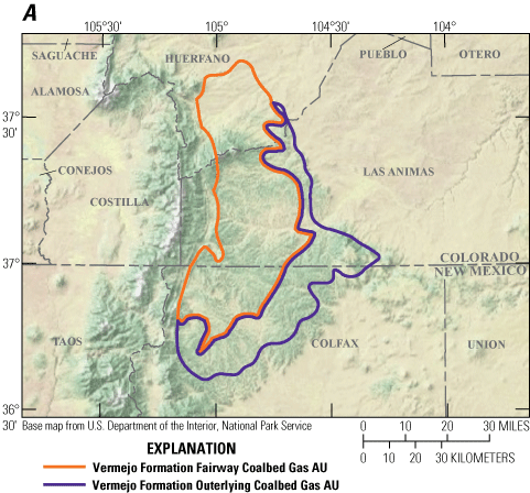 Location of four coalbed gas assessments in the Vermejo and Raton Formations in the
                     Raton Basin-Sierra Grande Uplift Province of Colorado and New Mexico.