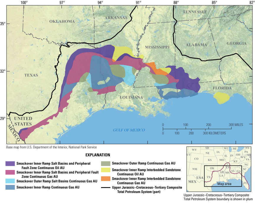 Smackover Formation covers Gulf coast states and Arkansas.