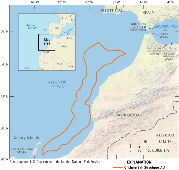 Figure 1. General map of the northern part of Morocco showing an elongate boundary
                     in the offshore to the west.
