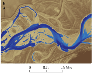 The image displays approximately a mile-long stretch of the river.