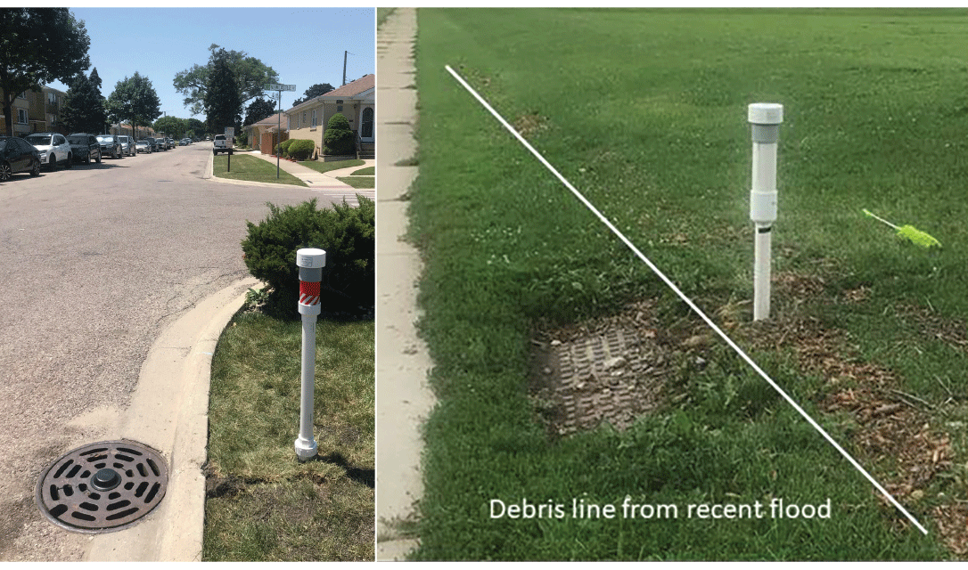 The sensors are near access structures or manholes that are in the street or near
                     the sidewalk.