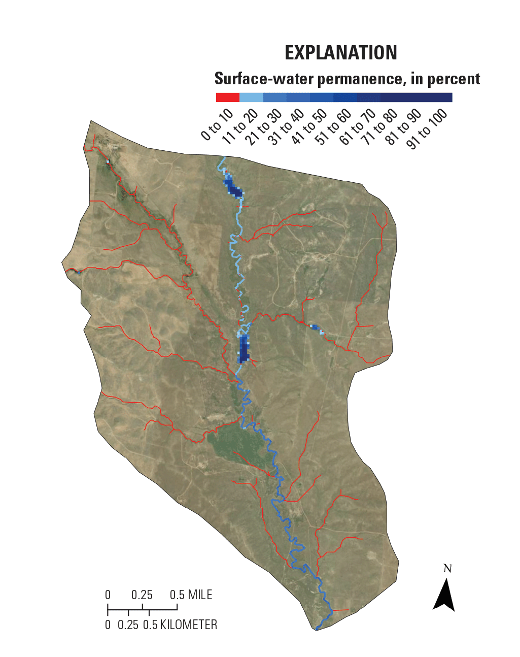 Example SWIPe map showing surface-water permanence, in percent.