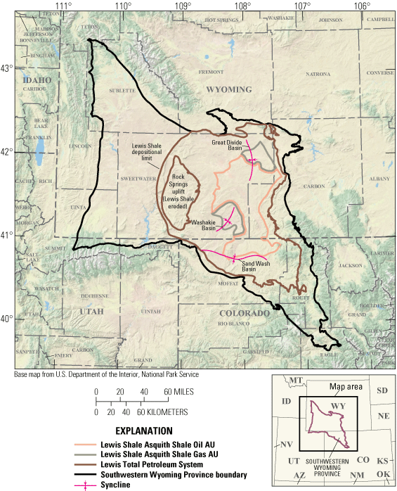 Locations of two continuous assessment units for the Asquith marker in the Lewis Shale
                     within the Cretaceous–Cenozoic Composite Total Petroleum System of the Southwestern
                     Wyoming Province.