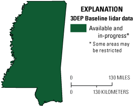 3DEP baseline lidar data are available and in progress for all of Mississippi.