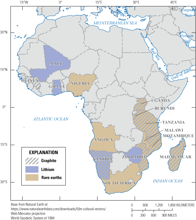 The continent of Africa, surrounded by bodies of water, including the Mediterranean
                     Sea and South Atlantic Ocean.