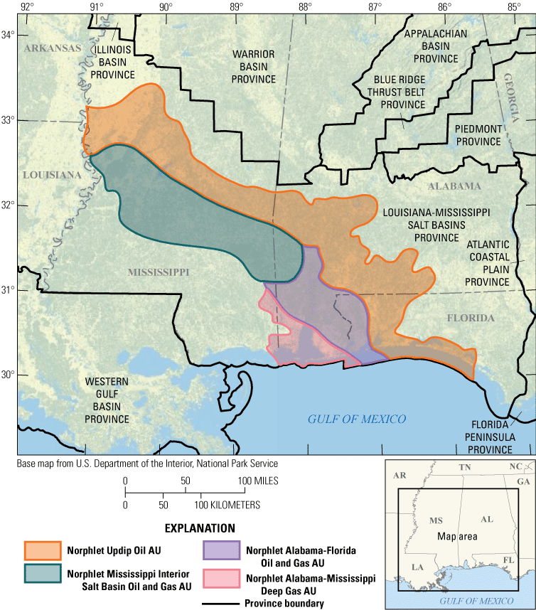 Map of four Norphlet Formation assessment units.