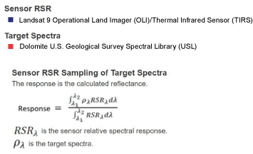 AltText 6. Interactive display indicates the sensor RSR(s) and target spectra selected.