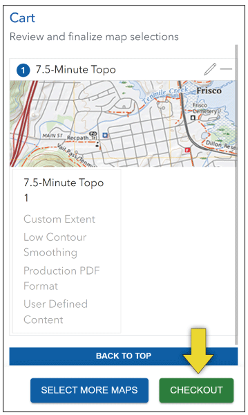 5. The Cart allows the user to further edit maps and includes buttons at the bottom
                     to go back and create more maps or checkout.