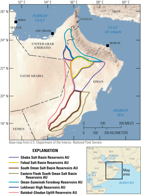 Outlines of seven assessment units in Oman.