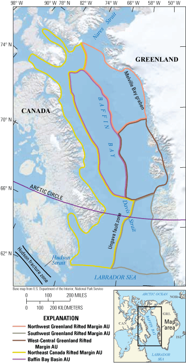 Five conventional assessment units span the area west of Greenland and east of Canada.