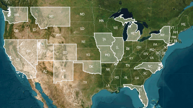 Highlighted states have funding through Earth Mapping Resources Initiative as of fiscal
                        year 2025 to evaluate the critical mineral endowment of mine waste. Additional States
                        submit proposals each year.