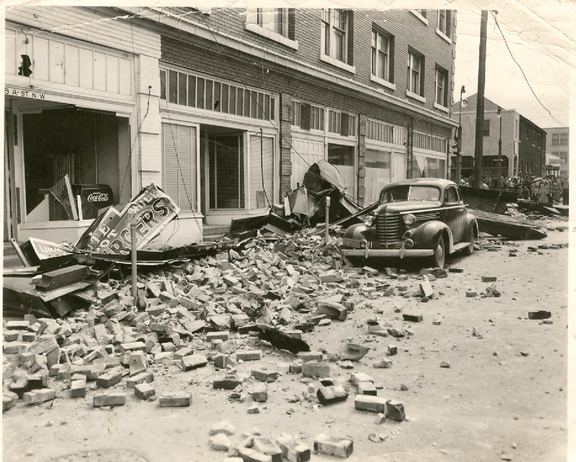 Damage in Auburn, Washington, from a 1949 deep intraslab earthquake.