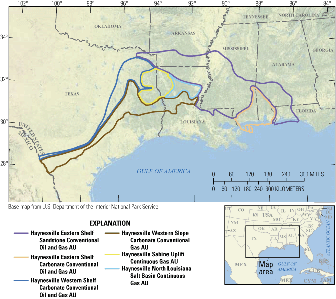 Six assessment units span areas of Texas, Oklahoma, Arkansas, Louisiana, Mississippi,
Alabama, and Florida.