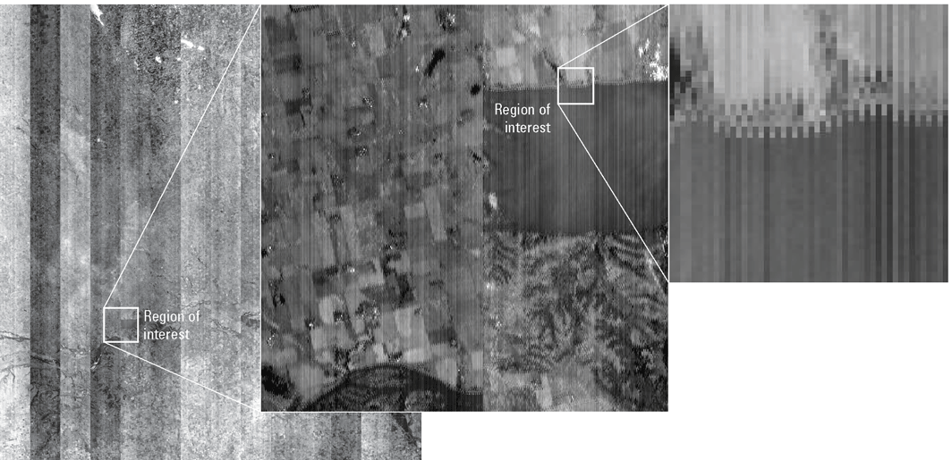 Landsat 9 image of the misalignment between detectors and sensor chip assemblies.