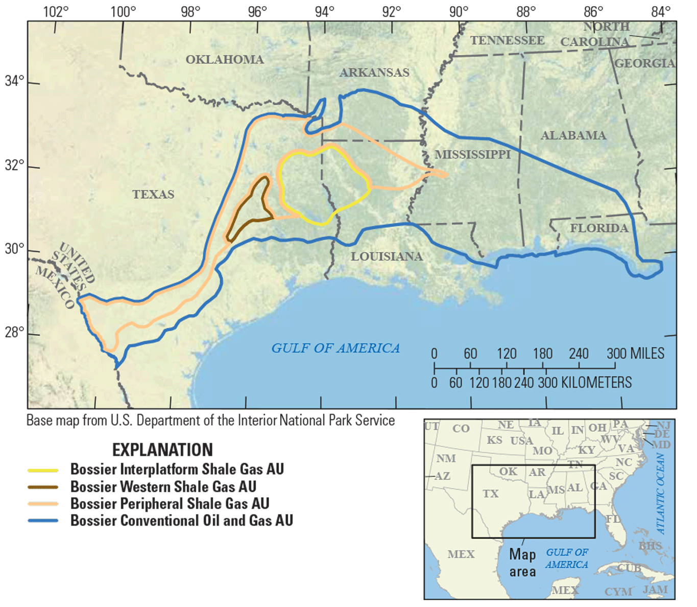 Four assessment units span areas of Texas, Arkansas, Louisiana, Mississippi, Alabama,
and Florida.