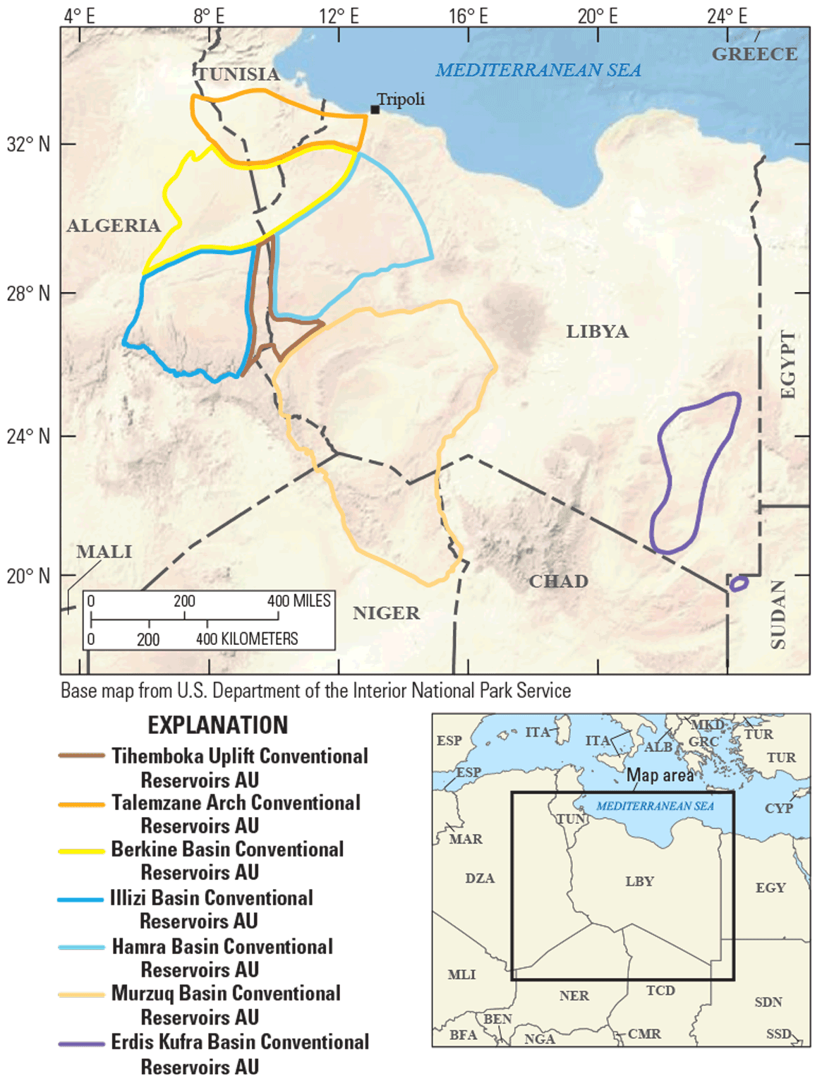 Seven assessment units span Tunisia, Libya, Sudan, Chad, Niger, and Algeria.