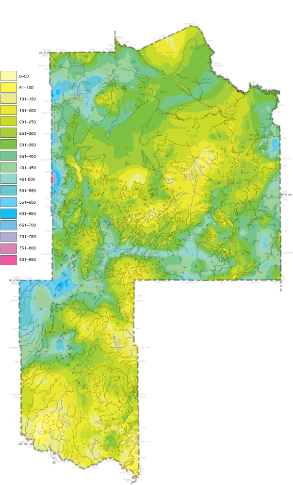 Decorative representation of the map showing the dominate depth to bedrock from 51
to 200 feet.
