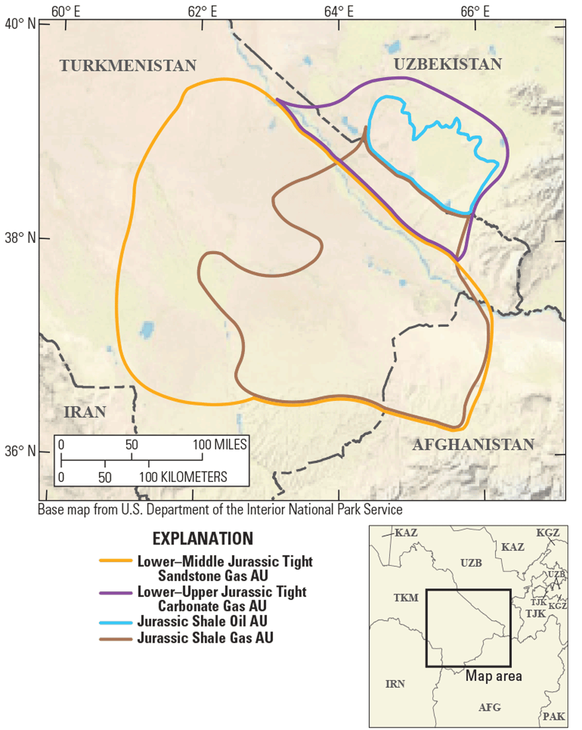 Four assessment units span southern Uzbekistan, northern Afghanistan, and eastern
Turkmenistan.