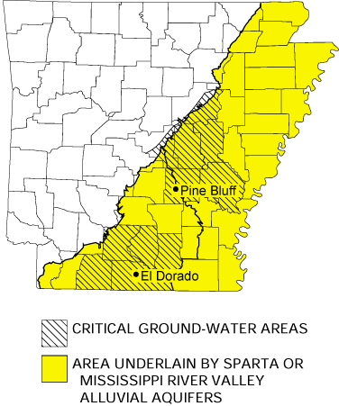 Map showing critical ground-water areas in Arkansas.