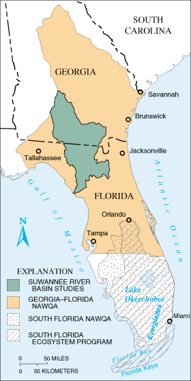 Map showing sutyd areas of the Suwannee River Basin.