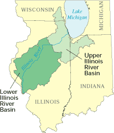 Map of Illinois River Basin NAWQA Program study units in 
Illinois, Indiana, and Wisconsin