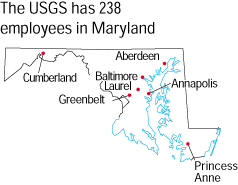 Map showing the USGS locations in Maryland.