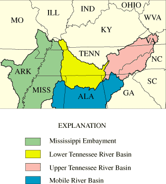 Figure 4. Map of the National Water-Quality Assessment Program study units that include Tennessee.