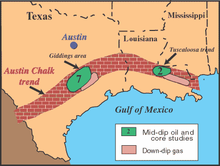 Map showing the Austin Chalk trend in Tx, LA, and MS