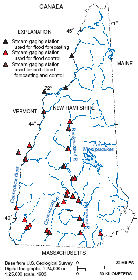 Figure 5. Map showing stream-gaging stations providing data used for flood forecasting 